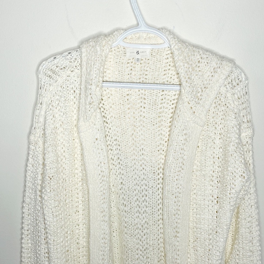 Lou & Grey tape open knit hooded sweater cardigan size XS - Picture 3 of 10